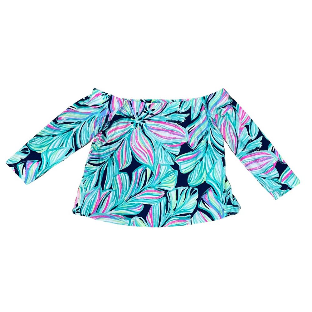 Lilly Pulitzer Weslee Floral Crop Top and Palazzo Pant Set High Tide Navy Small - Picture 4 of 14